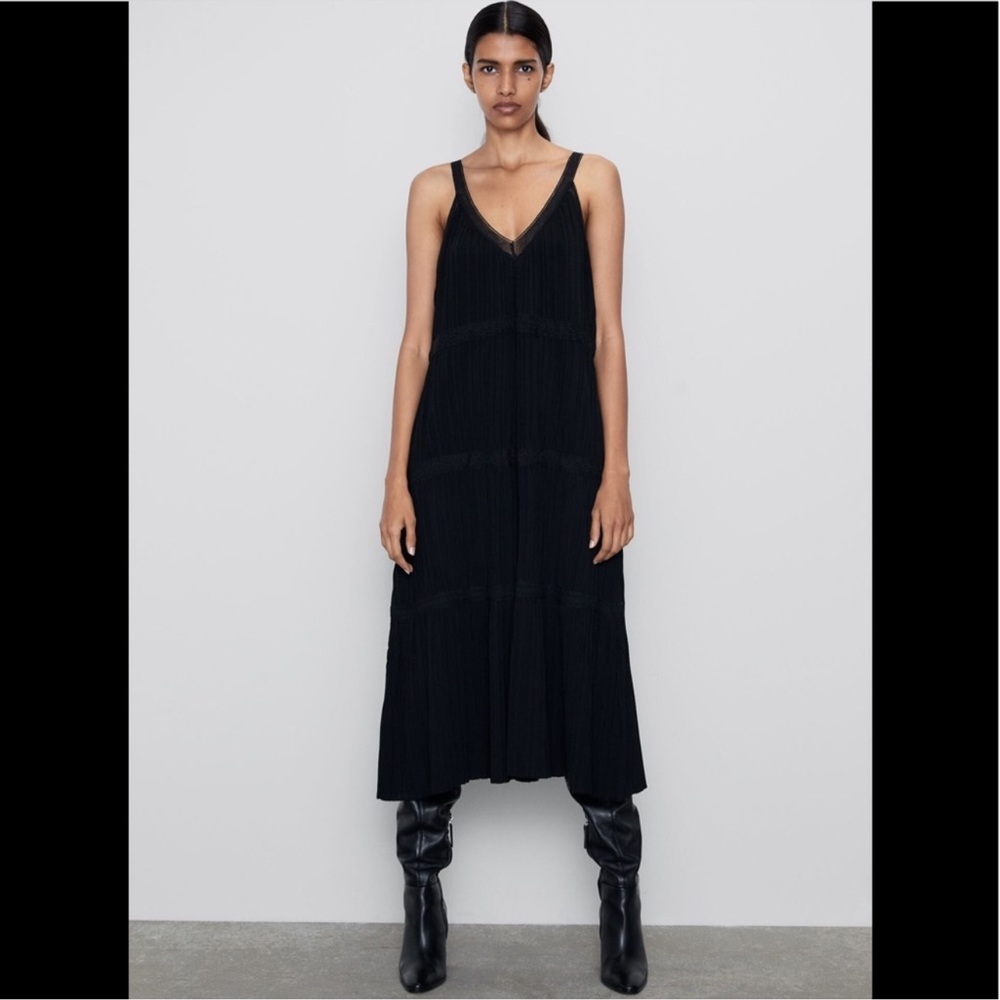 Zara Dresses | Zara Black Knit Maxi Dress With Lace Detail (new with tags!) - Picture 2 of 11